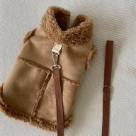 犬用ハスジャケットコート、防寒仕様の袖なしタイプ。中犬用よ小型犬用の春・秋・冬向け犬服。