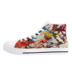 お得なクーポン 送料無料 流れる赤とブラウン(ハイカットスニーカー) ハイカットスニーカー メンズ レディース シューズ アート 現代アート 青 赤 ブラウン 横島剛 TakeshiYokoshima ★★★