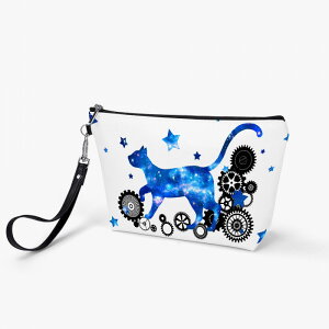 お得なクーポン 送料無料 宇宙猫と歯車(コスメポーチ) コスメポーチ ユニセックス バッグ 動物 アート 猫 星 歯車 ギア 宇宙柄 galaxy シルエット 冴木みやこ