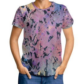 送料無料 Tシャツ メンズ おしゃれ 厚手 大きいサイズ 半袖 フルプリント ダブルステッチ ハンドメイド 丸洗いOK 8サイズ megu サンゴ グラデーションカラー art