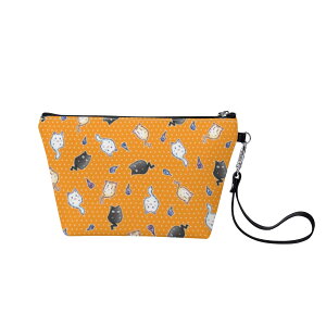 お得なクーポン 送料無料 ねこゆうれいオレンジ総柄(コスメポーチ) コスメポーチ ユニセックス バッグ 全て 動物 キャラクター 猫 可愛い ねこ オリジナルキャラクター 幽霊 おばけ 鬼火