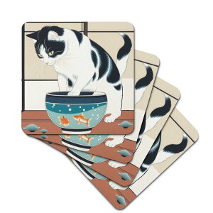 お得なクーポン 送料無料 金魚に興味深々の和猫(ラバーコースター) ラバーコースター ユニセックス アクセサリー 動物 猫 和風 ギフト 贈り物 普段使い leojiro24 ★★★