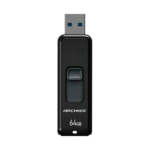 �i�܂Ƃ߁j �A�[�L�XUSB3.2�iGen1�j �X���C�h���t���b�V�������� 64GB �u���b�N AS-064GU3-PSB 1�� �y×3�Z�b�g�z