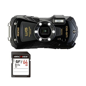 PENTAX �f�W�^���J���� WG-90 �u���b�N �{ 64GB SDXC�������J�[�h 1�Z�b�g �f�W�J�� �J���� �ʐ^ PC �p�\�R�� ���Ӌ@�� �Ɠd