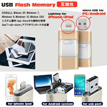 64GBフラッシュメモリUSBメモリLightningライトニングmicroUSBマイクロUSBAndroidアンドロイドiphoneアイフォン対応3色スマホPCバックアップ