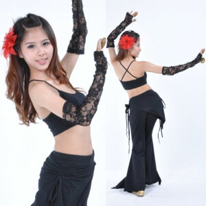 ベリーダンス 衣装 2 piece レース gloves アームバンド Arm sleeve Black コスチューム ダンス 衣装 発表会