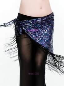 ベリーダンス Peacock ヒップスカーフ ベルト Sequins Tribal Fringe Triangle Shawl 4 colour コスチューム ダンス 衣装 発表会