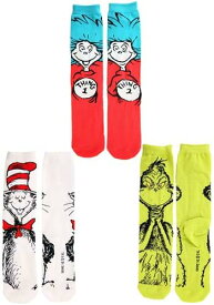 大人用 Dr. Seuss Characters Crew Sock 3 Pair Set | コスプレ 衣装 仮装 小道具 おもしろい イベント パーティ 発表会 デコレーション リボン アクセサリー メンズ レディース 子供 おしゃれ かわいい ギフト プレゼント