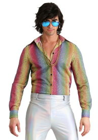 Men's Rainbow Sparkle ディスコ Shirt メンズ コスプレ 衣装 男性 仮装 男性用 イベント パーティ 学芸会 ギフト プレゼント