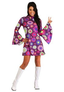 Women's ��l�p Groovy Flower Power �R�X�`���[�� ���f�B�[�X �R�X�v�� �ߑ� ���� ���� �����p �C�x���g �p�[�e�B �w�|�� �M�t�g �v���[���g
