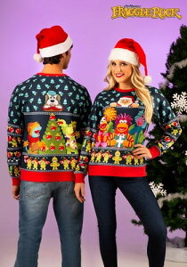 ��l�p Fraggle Rock Sublimated Ugly Christmas Sweater �����Y �R�X�v�� �ߑ� �j�� ���� �j���p �C�x���g �p�[�e�B �w�|�� �M�t�g �v���[���g