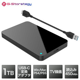 G-Storategy SSD 外付け 1TB 小型 ポータブル PS5 PS4対応 動作確認済 コンパクト 軽量 USB3.2Gen1 ブラック USB TypeC 変換付き FFF GS66001EX-BK