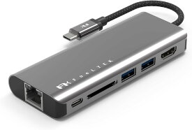 Type-Cハブ iPhone15対応 Portable 6 in 1 USB-C Hub USB-C PD最大100W対応 HDMIポート最大4K@30Hz対応 デュアルUSB-Aポート USB3.1高速転送対応 ギガビット イーサネット SDカードスロット Feeltek HCM006AP2F