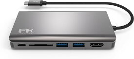 Type-Cハブ iPhone15対応 Portable 8 in 1 USB-C Hub USB-C PD最大100W HDMI 4K出力 VGA 1080P同時出力 Thunderbolt3 イーサネットポート SDカードリーダースロット3.5mm ヘッドフォンジャック Feeltek UCH008AP2