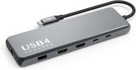 Type-Cハブ iPhone15対応 USB4対応 Portable USB4 10-in-1 USB-C Hub USB-C PD最大100W対応 HDMIポート最大8K@30Hz対応 デュアルHDMIポート USB3.2 USB2.0 Thunderbolt 3 イーサネットポート Feeltek HCM010AP2F