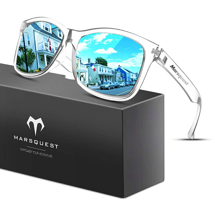 楽天市場 Marsquest 偏光サングラス ウェリントン型 Uv400紫外線 反射光 強光 グレアカット 落下防止 抗衝撃 自転車 ドライブ ランニング 釣り 登山 トレッキング ファッション メンズ レディース 一年安心保証 水色 Marsquest Japan