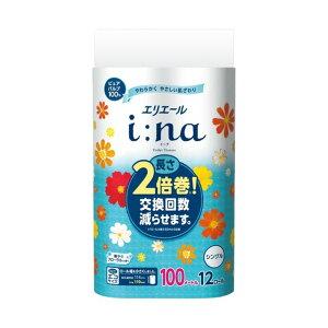 エリエール イーナ トイレットペーパー 2倍巻き 100m×12ロール シングル パルプ100% 華やぐフローラルの香り