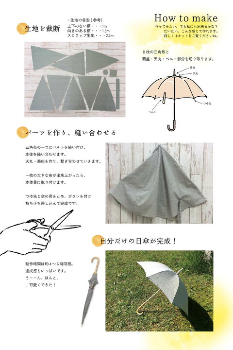 楽天市場】日傘キット 1本セット【手作り日傘キット】木製 型紙 