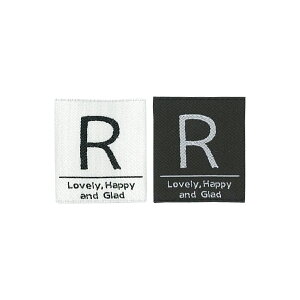 イニシャル タグネーム『R』縫い付けタイプ 2枚入りIMN-02 KIYOHARAタグネーム/イニシャルタグ/ネームタグ/白/黒/タグ/おしゃれ/ワッペン/ワンポイント/手作り/ハンドメイド/