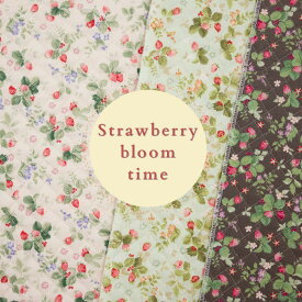 キルト いちご柄 『 Strawberry bloom time 』シャーティング キルティング【30cm以上10cm単位】綿100％ 106cm幅 YUWA 有輪商店 生地 薄手 イチゴ 苺 花柄 ナチュラル スイーツ 女の子 入園入学 レッスンバッグ シューズケース ハンドメイド 手作り