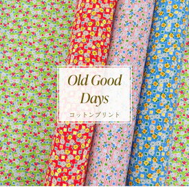 【10％OFF】生地 コットン プリント『Old Good Days』【30cm以上10cm単位】綿100％　110cm幅　薄手 / ケイファブリック　パッチワークコレクション レトロ　花柄　ボーダー　パッチワーク　ポーチ　巾着　小物作り