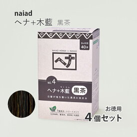 【100円クーポン有】naiad へナ+木藍　黒茶100g×4個 お徳用 白髪染め 白髪染 白髪 しらがぞめ 染髪 毛染め ヘアカラー ヘナカラー ヘア カラー ヘナパウダー ナイアードヘナ トリートメントヘアカラー 家染め セルフ 天然素材 自然素材 母の日