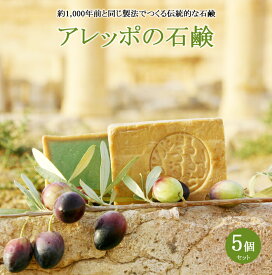 【送料無料】アレッポの石鹸　5個セット◆ オーガニック 石鹸 せっけん 石けん 保湿 無添加 自然 オリーブ オイル お得用 お徳用 まとめ買い セット ナイアード ソープ naiad ボディケア 全身用 洗顔 オレイン酸 オリーブオイル ローレルオイル