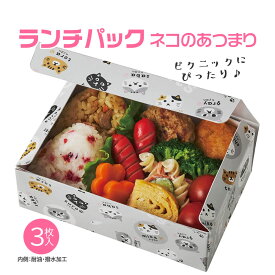 ランチパック ネコのあつまり 3枚入 折箱タイプ 折り箱 お弁当 ランチグッズ ピクニック 通勤 通学 遠足 運動会 お出かけ レジャー かわいい ネコ 猫柄 ねこ アウトドア 猫の日 GW 使い捨てお弁当箱 可愛い サンドイッチ ランチボックス