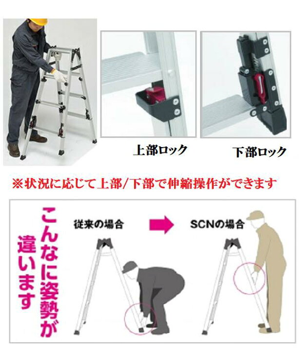 楽天市場】【一部送料無料】ピカコーポレーションSCN-34A(階段用)スタッピー(上部操作タイプ)アルミ合金製四脚アジャスト式はしご兼用脚立(伸縮 脚はしご兼用脚立) 【代金引換は送料+代金引換手数料別途】 : 丸久金物