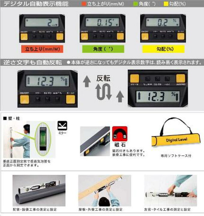 楽天市場】エビス デジタルレベル(磁石付) 350mmED-35DGLMN【水平器 
