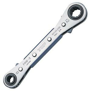 トップ工業 TOP4サイズ板ラチェットレンチ呼び13×17・19×21 PRW-6本締め可能 ギア数18(20°送り)本体プレート部はステンレス製機械・設備・配管・建設等あらゆる産業のボルト・ナット脱着