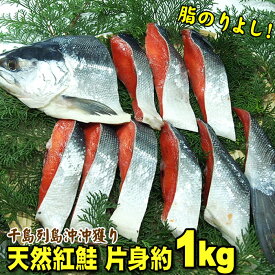 ＊ロシア産沖獲り 天然塩紅鮭 片身約1kg（切身・中辛塩） 中辛塩 紅鮭を半身カットしてお届けします。