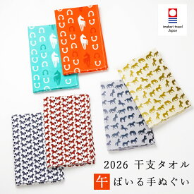今治産タオル 2026 干支タオル 午 うま ぱいる手ぬぐい 2026干支 約32×100cm 3柄×2カラー 新年 お正月 縁起物 手拭 手拭い フェイスタオル パイル かわいい