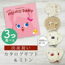 出産祝い カタログギフト のびのび Baby 3つ選べる だっこ！コース＆ ミトン セット【 ベビーミトン 4種から選べる 日本製 お祝い 男の子 女の子 赤ちゃん ベビー 育児グッズ 人気 ギフト 手袋 ビセラ シャディ】