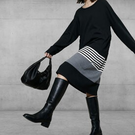 チュニック ワンピース 大きいサイズ 長袖 大人可愛い 冬 秋 きれい め オーバーサイズ ゆったり 着こなし 50代 トップス 体型カバー ボーダー しましま かわいい ワンピ 大きめ ナチュラル ドルマン カットソー バイカラー レディース