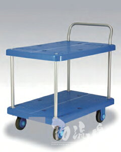 カナツー 静音プラ300樹脂製 テーブル2段式台車 PLA300-T2-DS ストッパー付き 【テーブル外形 910x600】※代引き不可