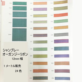 【シャンブレー オーガンジーリボン（12ミリ）】1メートル販売 日本製 オーガンジー 玉虫色 カラー24色 （135-9534）プレゼントラッピングやヘアアクセサリーにおすすめのリボン