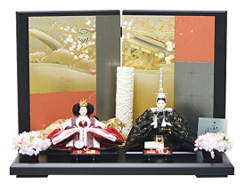 70cm【雛人形 親王飾り】180015　ふわり【ホログラム箔 雅】金襴衣裳着親王金彩棚桜二曲屏風黒木目塗平台飾【送料無料】