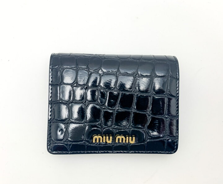 楽天市場】MIUMIU miumiu ミュウミュウ ブラック 黒 クロコ型押し 二  