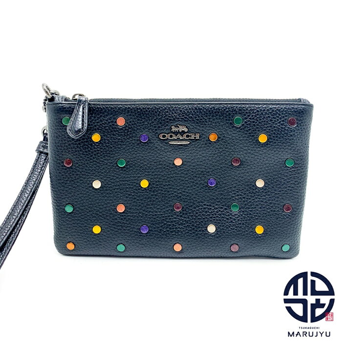 楽天市場】COACH コーチ 黒 ブラック レザー カラフル スタッズ付き 