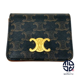 CELINE セリーヌ 二つ折り コンパクトウォレット トリオンフキャンバス タン ブラウン 茶 サイフ 財布 ブランド 【中古】