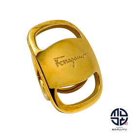Salvatore Ferragamo サルヴァトーレフェラガモ FERRAGAMO ロゴプレート 筆記体ロゴ スカーフリング ゴールドカラー スカーフ留め ファッション 小物 ブランド【中古】