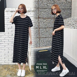 春 夏 Tシャツワンピース 半袖 レディース ワンピース ゆったり 半袖ワンピース ボーダー柄 女性 ロングワンピ 夏 マリンセーラー レトロ