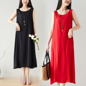 キャミワンピース レディース 無地 きれいめ インナー 夏服 ゆるワンピース ゆったり 大きいサイズ ノースリーブ ミディアムワンピース 麻 綿 リネン コットン