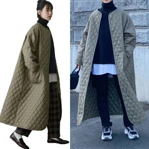 キルティングコート ダウンコート ロングコート ノーカラー 長袖アウター 中綿コート アウター 防寒 防風 30代40代50代 ポケット 秋冬コート 厚手 コート 大人