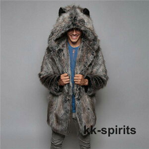 毛皮コート ファーコート メンズ アウター ロングコート ロング丈 フード付き 防寒 ファー フェイクファー 格好良い かっこいい 高級感 厚手 冬服