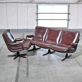 北欧デンマーク 「BERG furniture/ベルグファニチャー」 3連チェア 3人掛けソファ セパレート 待合椅子 本革 ミッドセンチュリー【中古家具/中古インテリア/USED家具ユーズド家具/リサイクル】
