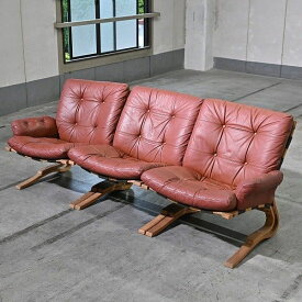 希少 廃盤 domani カリモク家具「スカンジナビアン」セパレートソファ3点セット 本革 オーク材 プライウッド 曲げ木 ドマーニ karimoku【中古家具/中古インテリア/USED家具ユーズド家具/リサイクル】