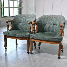 三越ブルージュ 38万「CDC21」キャスター付きアームチェア 二脚セット オーク無垢材 リビング ラウンジ バルボス カントリーハウス 英国風【中古家具/中古インテリア/USED家具ユーズド家具/リサイクル】