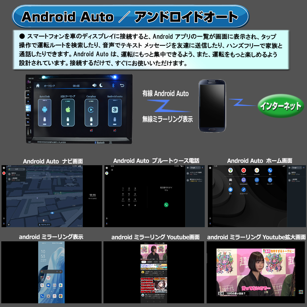 楽天市場】apple CarPlay Android Auto 画面ミラーリング２DIN７インチ